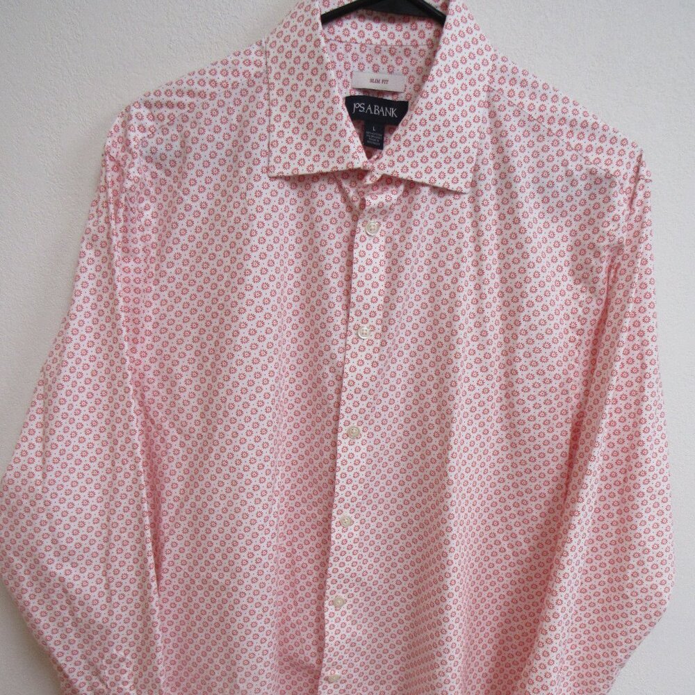 Jos A Bank Slim Fit Red Geometric Print‎ Long Sleeve Button-Up Shirt Large